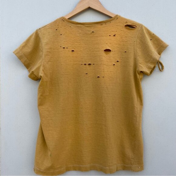 Gap Yellow Turmeric Women's Distressed V-neck T-shirt Size Med - Picture 9 of 9